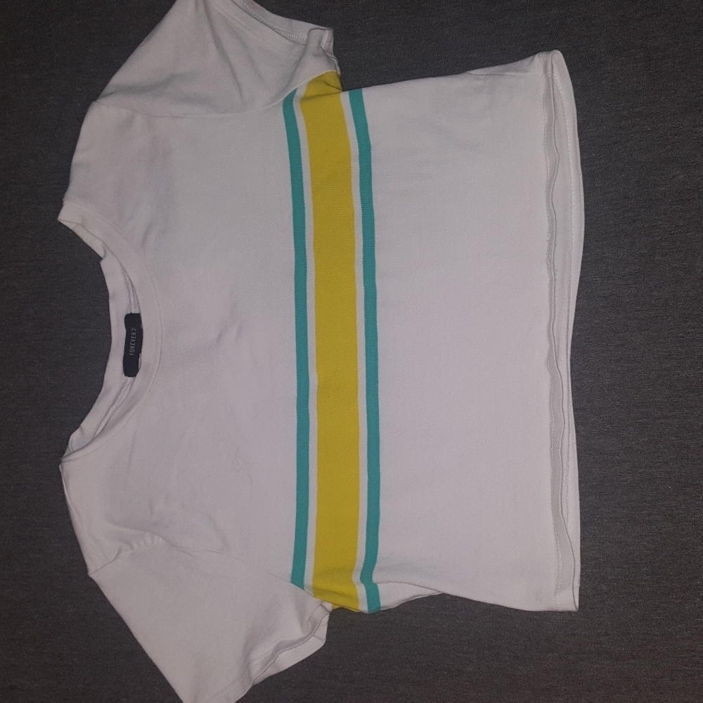 New white crop top with a strip
